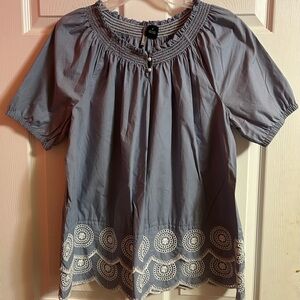 New Directions Gray Smocked Blouse with Short Sleeves